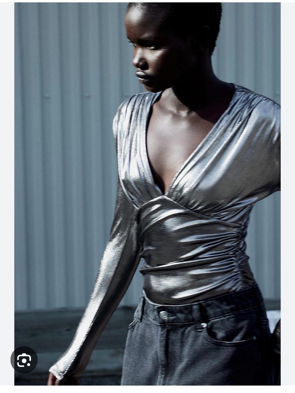 H&M Women’s Silver Metallic Long-Sleeve Thong Bodysuit Size Small